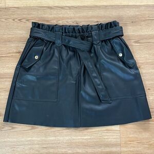 Marc Anthony Black Faux Leather Paperbag Waist Skirt Sz Large